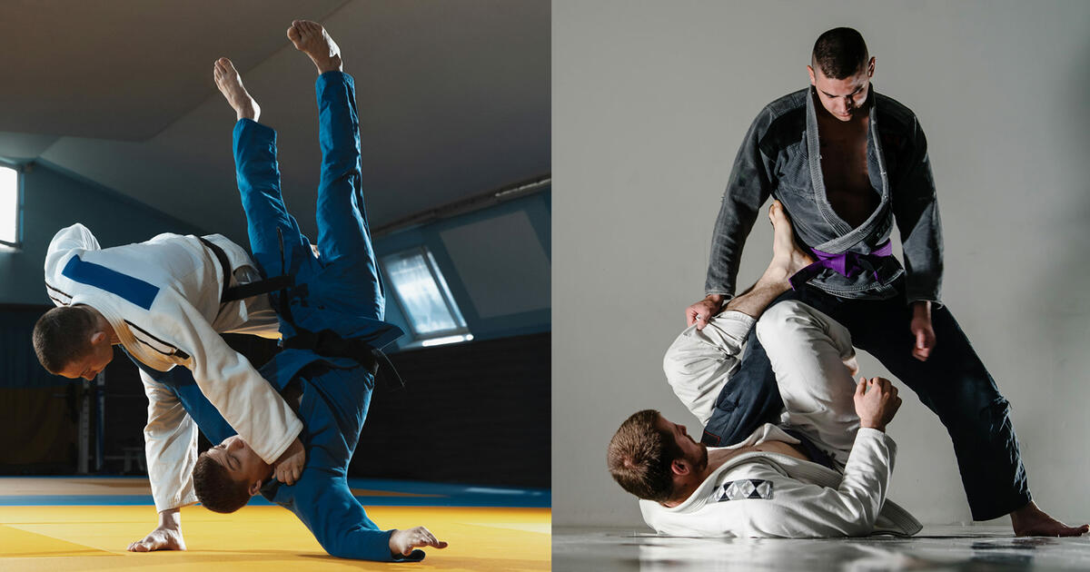 Judo generally favors the standing position and BJJ favors the ground position.